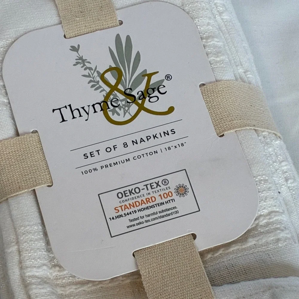 8 Thyme & Sage Napkins 18x18 White Cotton Textured Farmhouse Cottage OEKO-TEX
